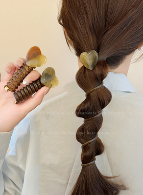 日系简约泡泡辫头绳2024新款爱心电话线发圈马尾编发神器儿童发饰