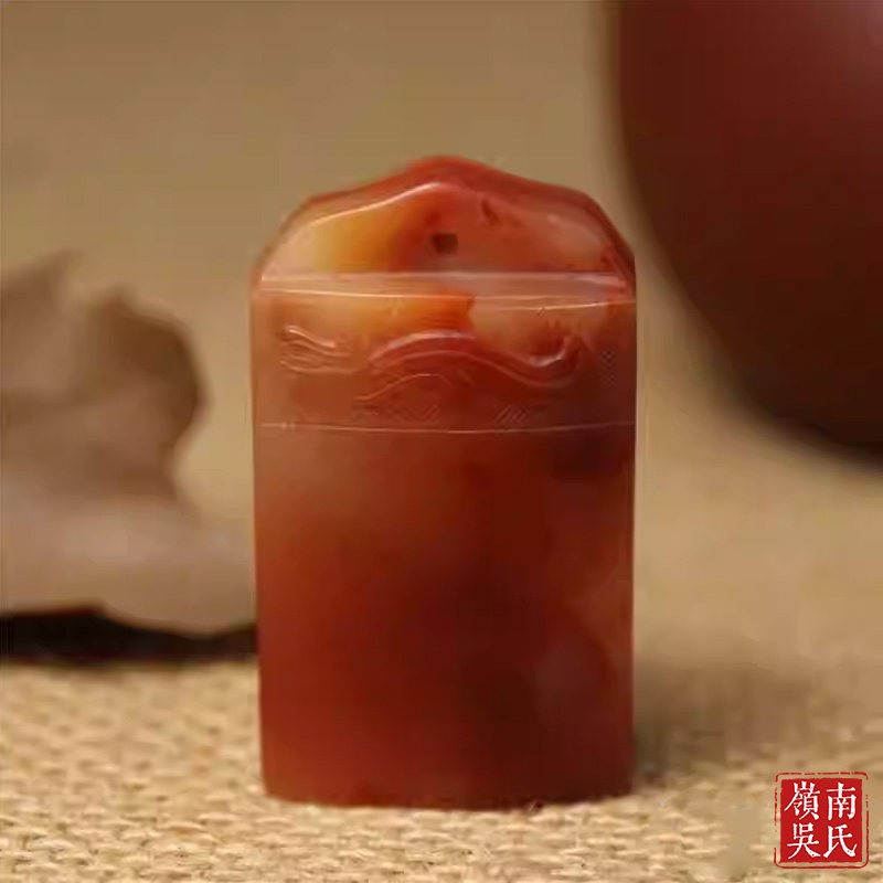 自然寿山仿古纹芙蓉石印章古玩把玩传统手工雕刻章收藏品精美摆件