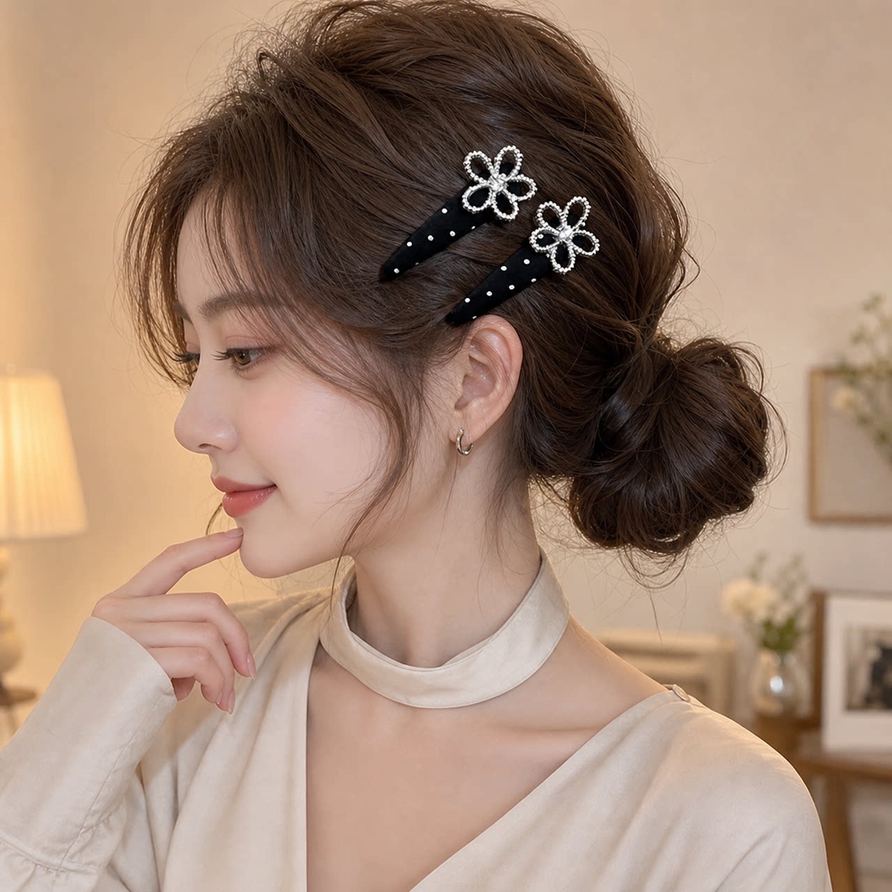 花朵发夹女前额侧边发卡刘海夹