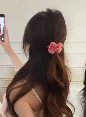 花朵橙色牡丹花发夹氛围夹子复古刘海侧边配饰发卡拍照头饰发饰