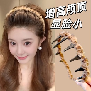 2024新款带齿波浪发箍女洗脸防滑豹纹发卡高颅顶头箍高级感头饰品