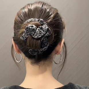 豹纹大肠发圈女秋冬丸子头发绳扎马尾扎发皮筋小众头绳头花头饰