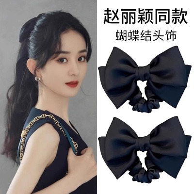 黑色蝴蝶结头饰发夹大肠发圈头绳女高级感气质扎马尾皮筋发绳发饰