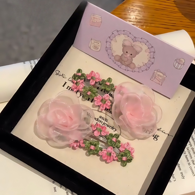 粉色网纱花朵发夹女侧边刘海夹儿童头饰少女bb夹2025新款发卡女