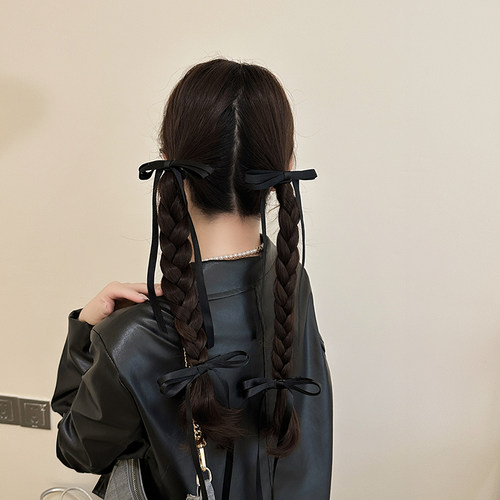 黑色丝绒蝴蝶结飘带发圈芭蕾风扎头绳女双马尾发绳春夏橡皮筋头饰