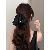黑色发夹女2025新款 缎面裙摆低马尾夹高级感蝴蝶结后脑勺抓夹头饰