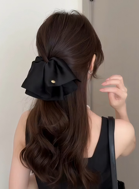 黑色发夹女2025新款缎面裙摆低马尾夹高级感蝴蝶结后脑勺抓夹头饰