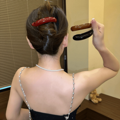 安可拉红！简约高级新款亮面香蕉横夹一字夹气质半扎发夹扭扭夹子