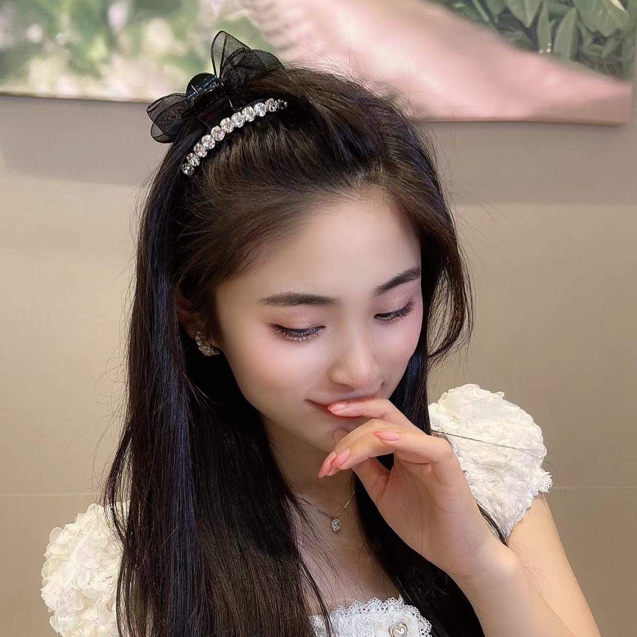 AB双面钻蝴蝶结小号抓夹网纱高马尾爪夹女后脑勺夹子头饰鲨鱼发夹