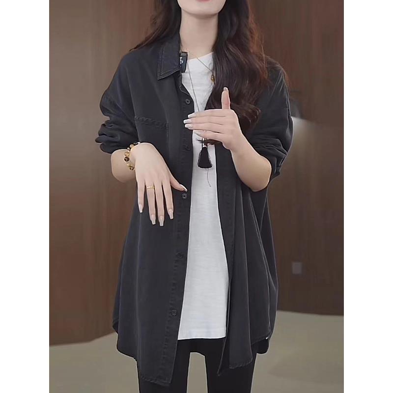 JOYIASS大码女装韩版时尚休闲牛仔衬衣外套女秋季宽松显瘦洋气开
