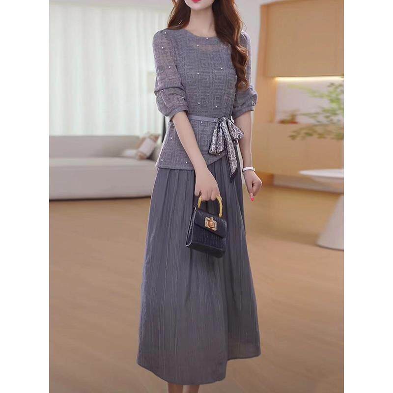 JOYIASS轻奢优雅高弹罩衫背心连衣裙两件套装大码妈妈精致穿搭套