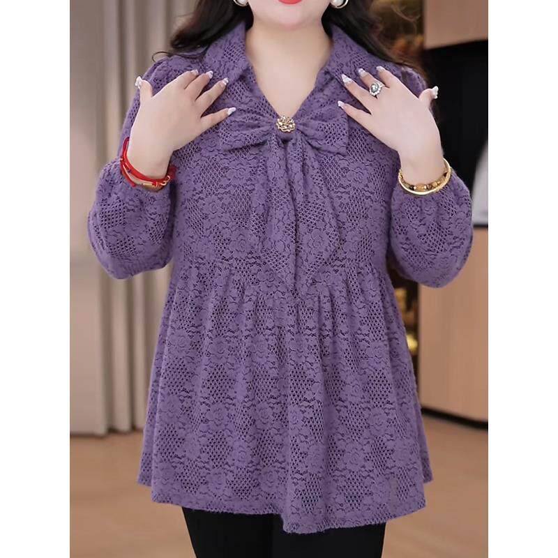 JOYIASS阔太太气质立体浮雕蕾丝上衣女长袖秋季胖妈妈中老年百搭