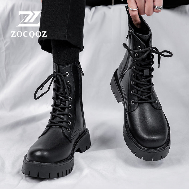 ZOCQOZ马丁靴男2026新款长筒高帮牛皮鞋八孔英伦风工装情侣机车靴