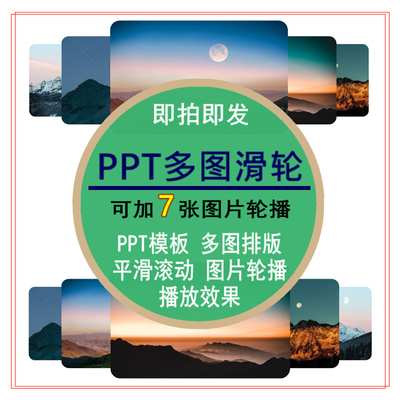多图滑轮效果PPT模板图片轮播平滑照片滚动播放素材排版编辑修改