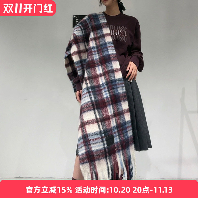 Guesswhat新款格子撞色围巾男女秋冬款加厚保暖围脖时尚流苏披肩