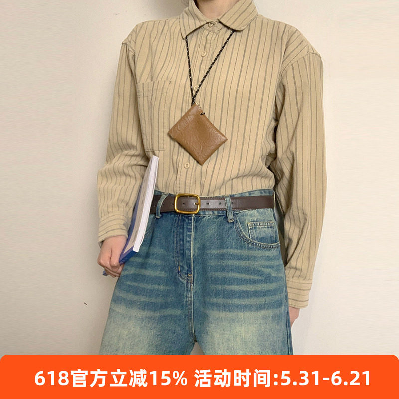 GuessWhat针扣牛皮腰带休闲复古真皮皮带级感日字扣牛仔裤带男女