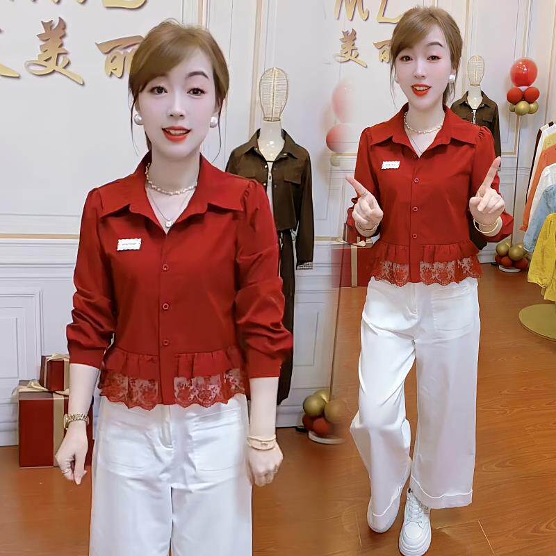 JOYIASS2025早秋新款花边蕾丝拼接衬衫女高级感轻奢减龄洋气遮肚