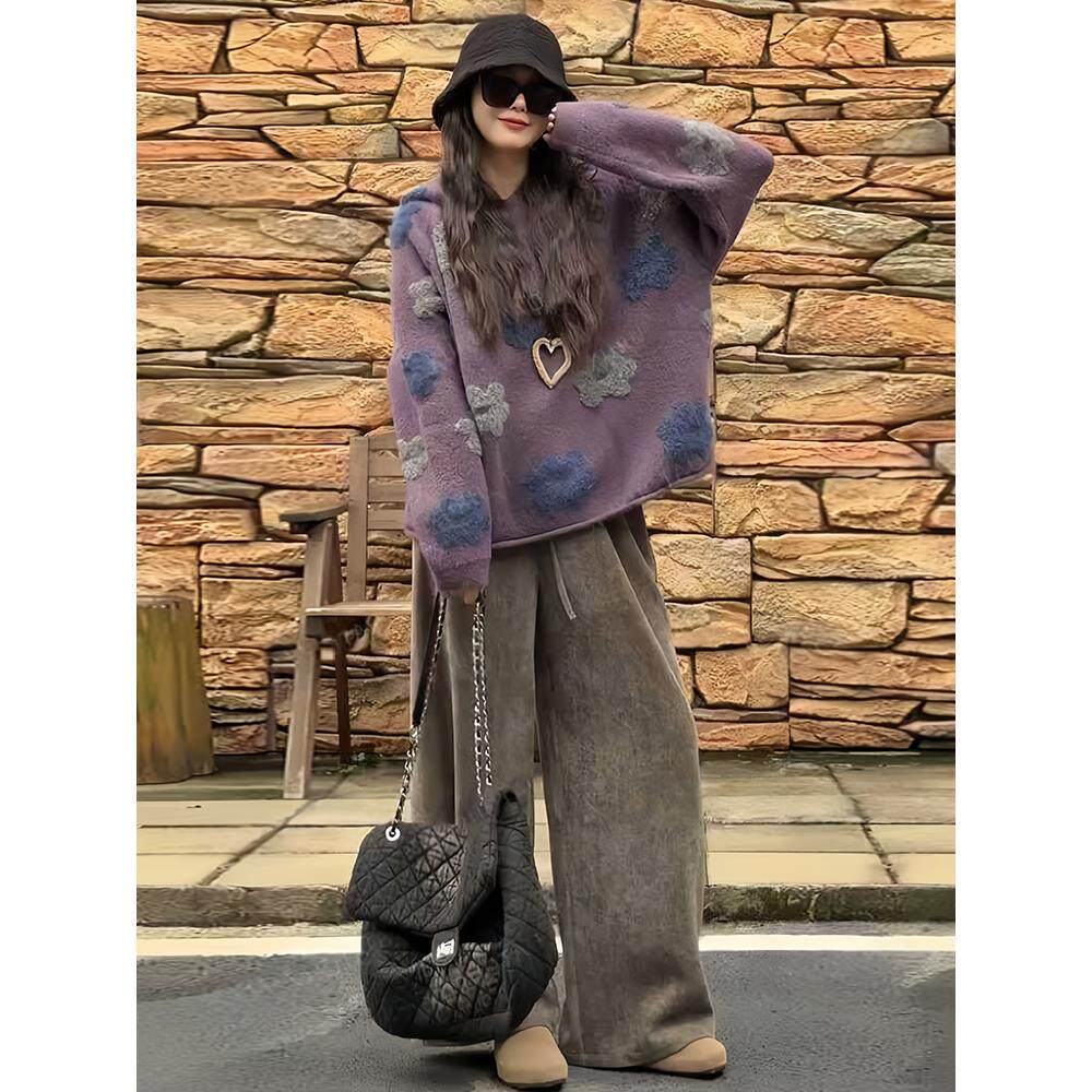 JOYIASS花朵刺绣毛衣宽松显瘦阔腿裤两件套女2025新款巨好看的秋