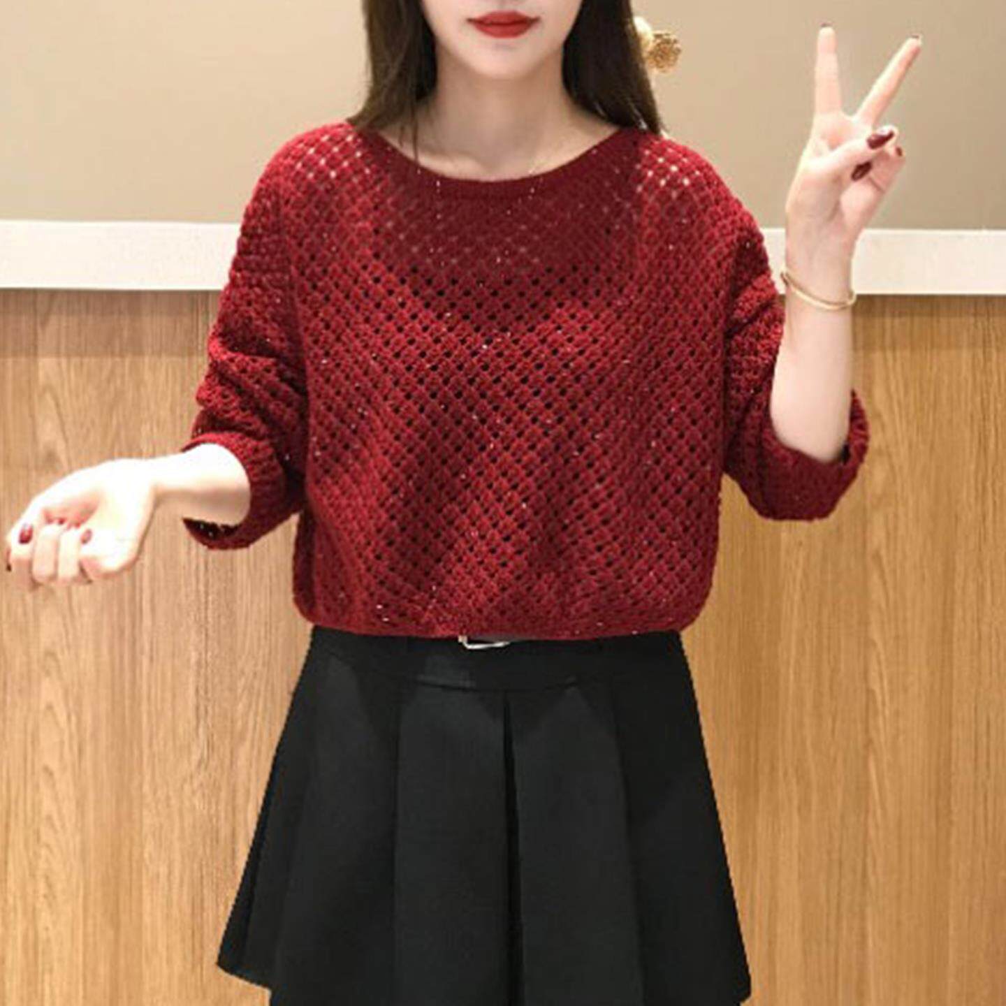 JOYIASS简约风穿搭长袖镂空针织衫女2025年早秋新款韩版高端外穿