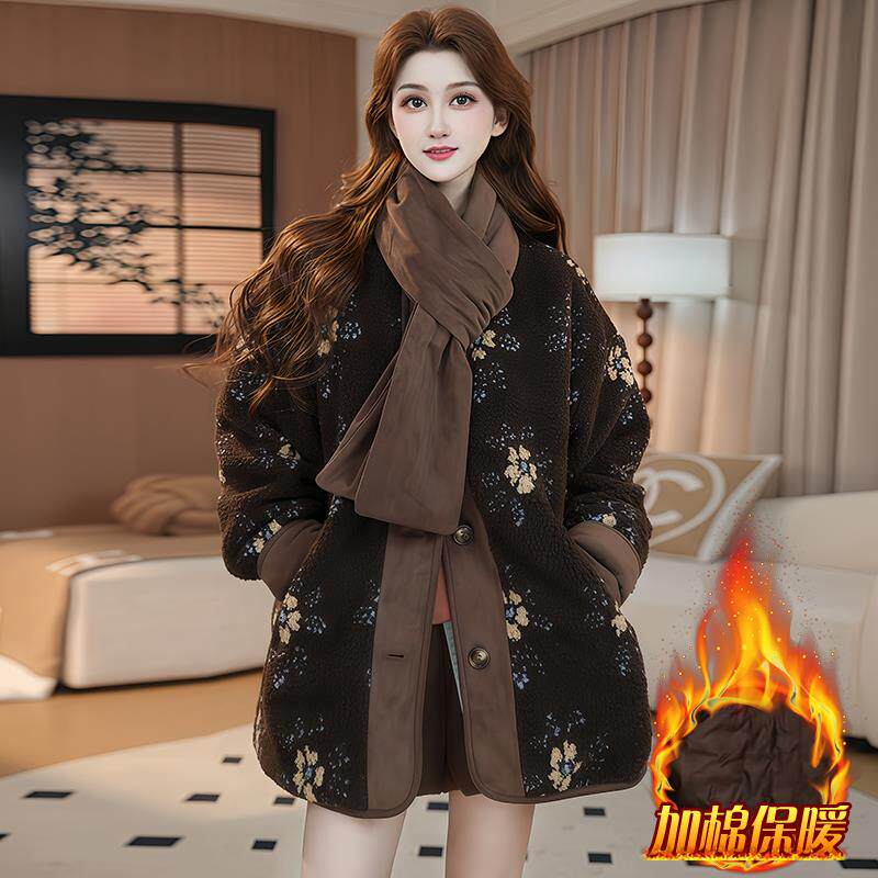 JOYIASS加绒衣洋气减龄加厚保暖上衣女2025新款冬季黑色提花长袖