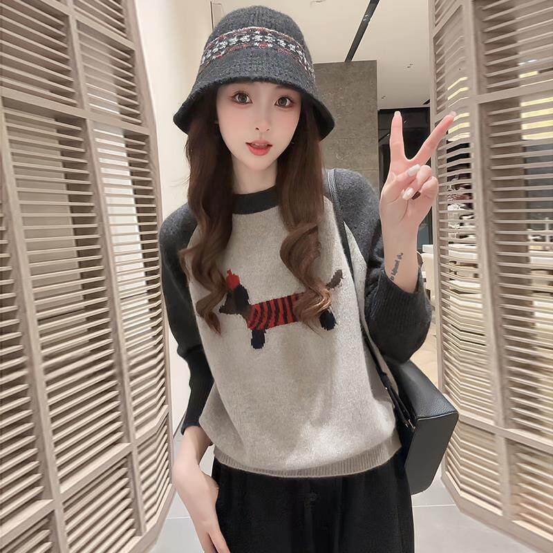 JOYIASS小狗软糯毛衣宽松显瘦阔腿裤两件套女2025新款巨好看的秋