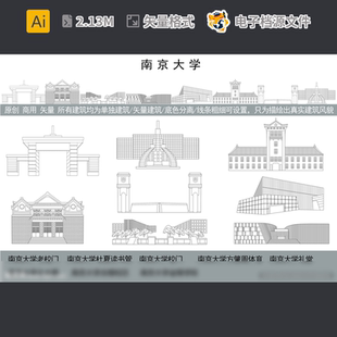 南京大学校训区招生海报风光插画广告建筑设计线稿AI模板素材