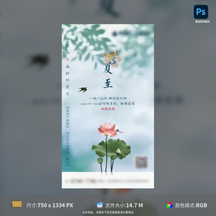 夏至节气清新海报房地产二十四节气荷花小清新设计PSD模板素材