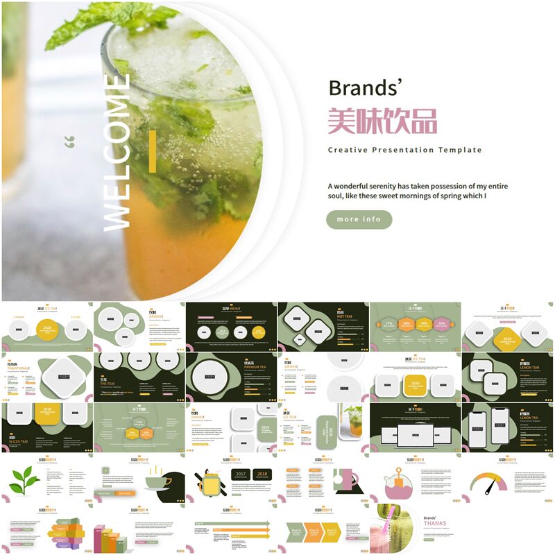 绿茶果汁饮品饮料宣传ppt水果ppt饮料ppt果汁ppt茶品ppt素材模板