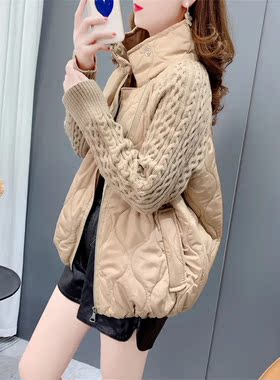立领拼接毛衣开衫女秋冬