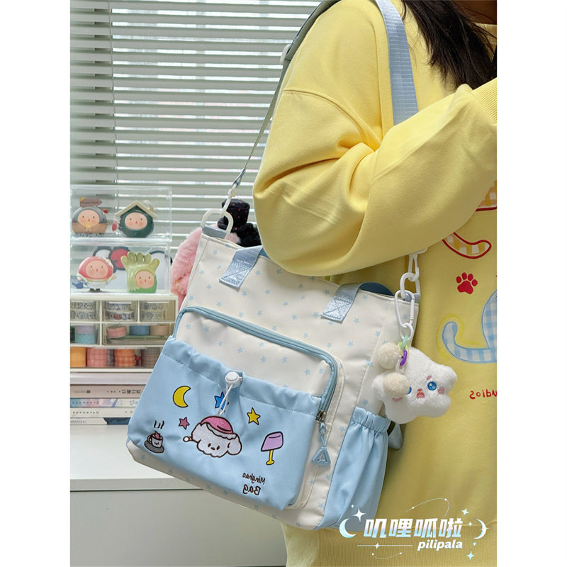 日系ins小清新斜挎包 初中学生上课大容量单肩包可爱手提补习袋女