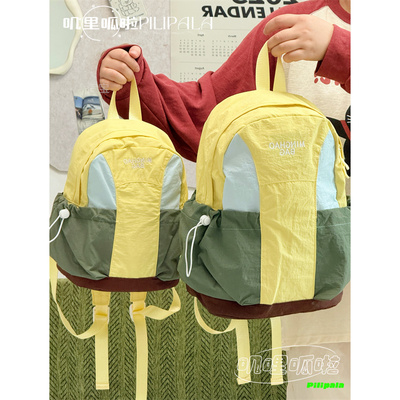 复古拼色户外轻便双肩包学生背包