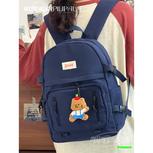 叽哩呱啦美式复古风双肩包女大学生书包电脑包男生户外旅行登山包