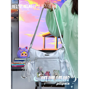 日系可爱格子丝带透明痛包斜挎包二次元少女双肩包10cm娃包单肩包