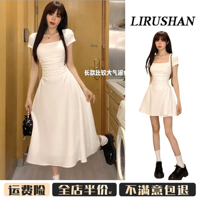 法式高级感白色连衣裙子2023夏季新款女装小个子秋冬穿搭沙滩长裙