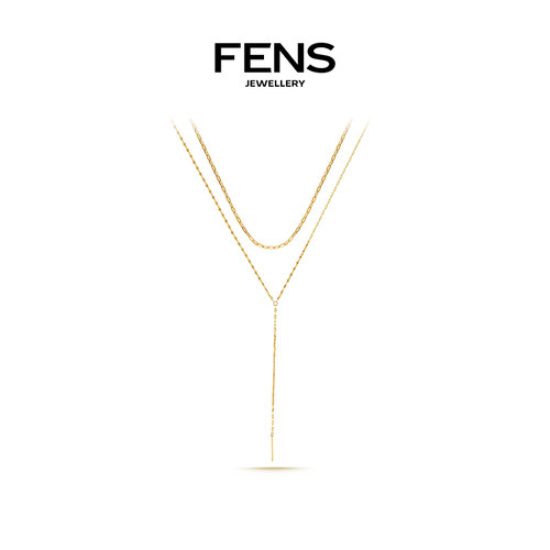 FENS珠宝18K金项链Y字闪片双层链