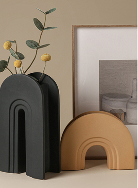 北欧ins几何艺术陶瓷花瓶莫兰迪插花器玄关餐桌装饰摆件