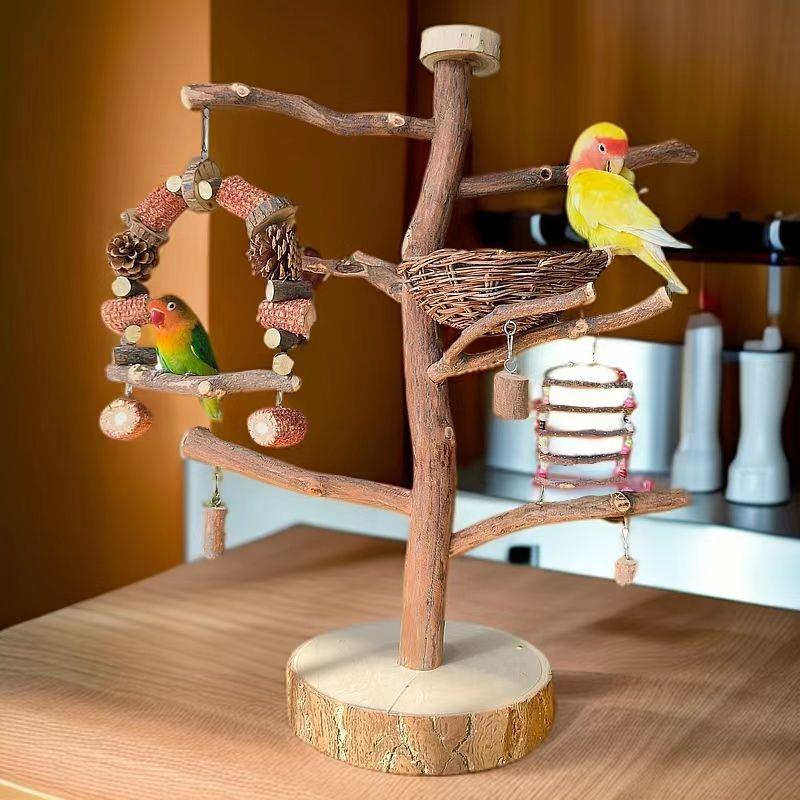 鸟站架鹦鹉站架树枝落地式训鸟架原木玄凤站杆秋千小鸟笼玩具用品