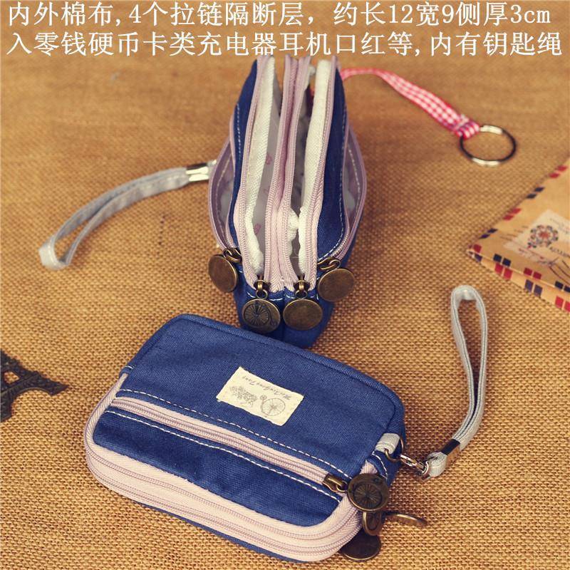 钥匙硬币零钱包女短款帆布手拿包简约四层拉链手包男士小包大容量