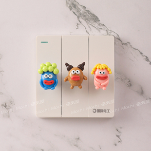 可爱卡通香肠嘴开关贴3D立体手柄拨杆遮丑贴树脂个性创意家居装饰
