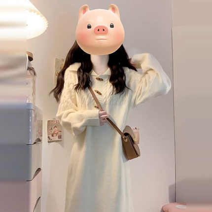 白色针织连衣裙子女秋冬2025新款小个子配大衣内搭法式早春季长裙