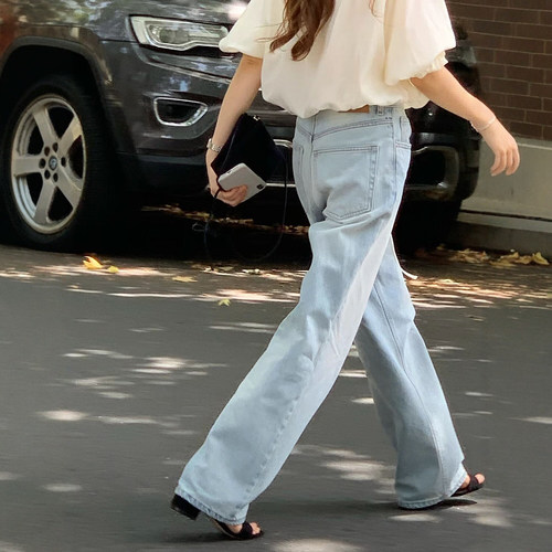 韩代ounce高腰显瘦休闲牛仔裤女