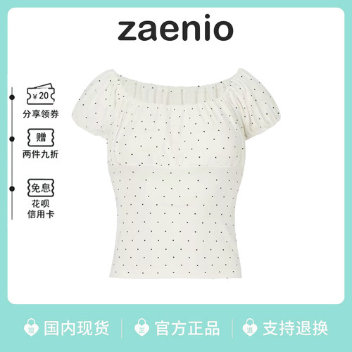 韩代zaenio泡泡袖波点短袖T恤女