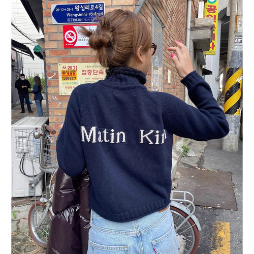 韩代MatinKim撞色字母针织毛衣女