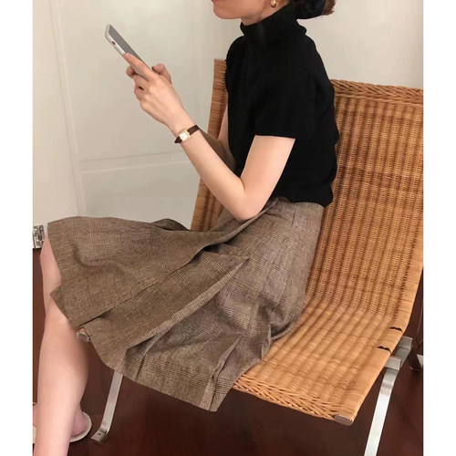 韩代ounce复古格纹半身裙女
