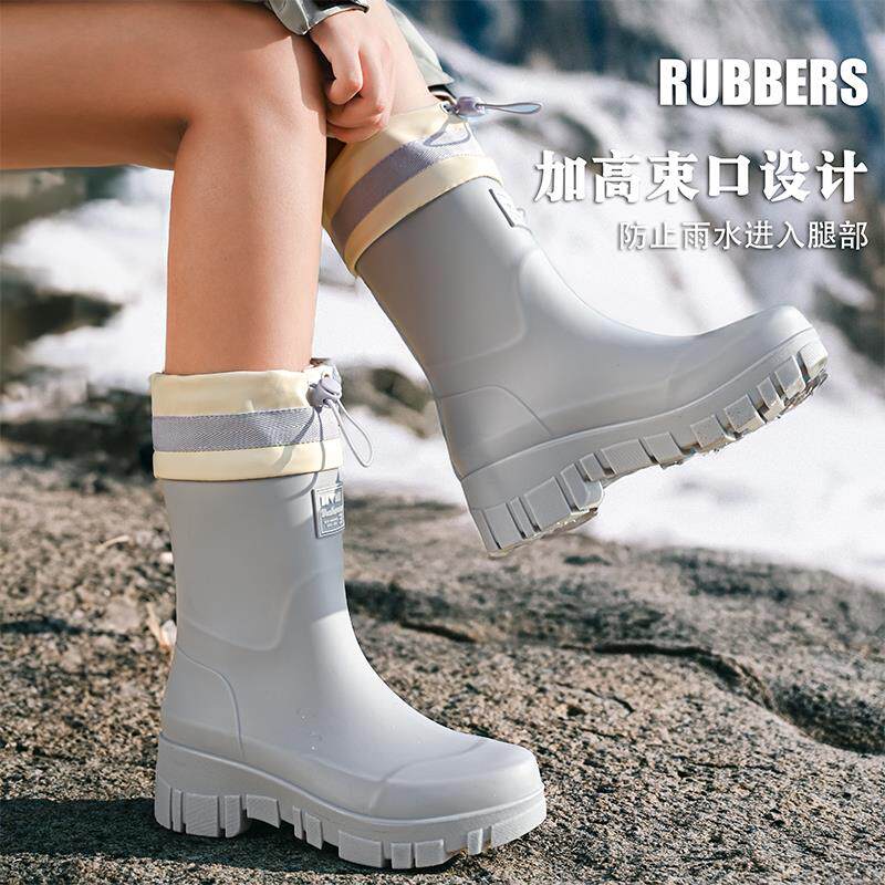中筒雨靴女款雨天外穿时尚雨鞋成人内增高水鞋厨房厚底防滑胶鞋女
