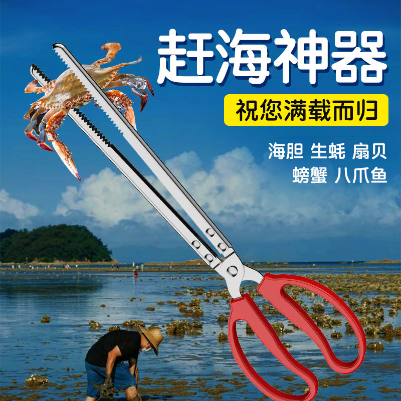 赶海夹子不锈钢抓螃蟹龙虾工具泥鳅黄鳝夹防滑赶海神器火钳垃圾夹