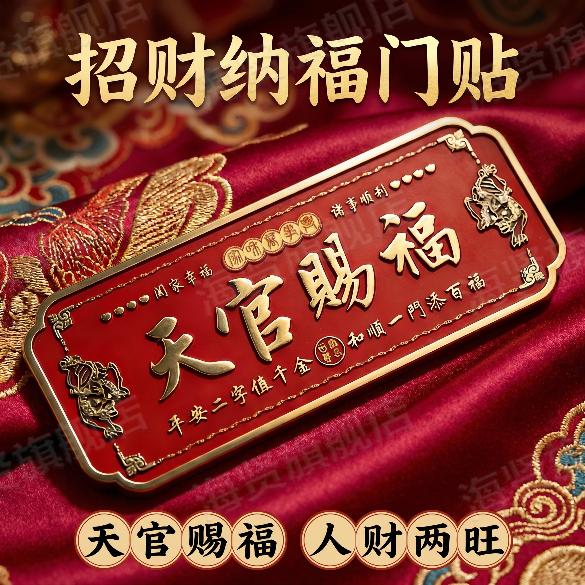 正版貔貅天官赐福门贴门神牌匾门对门大门邻居卧室门立体浮雕横幅