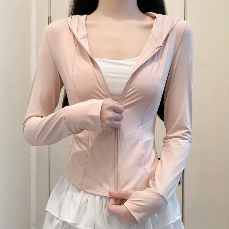 粉色冰丝防晒衣女款夏薄款户外防紫外线防晒服修身紧身短外套上衣