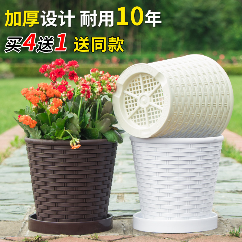 加厚仿竹编树脂花盆塑料花盆加固图片