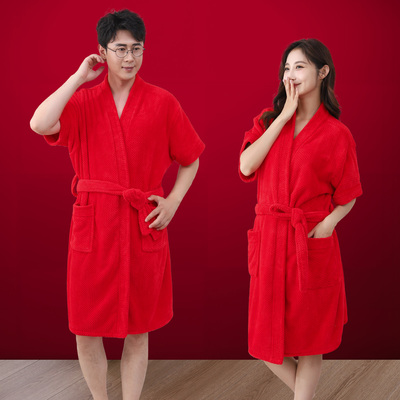 浴袍式浴巾红色2025新款情侣款洗澡大人裹全身可穿结婚陪嫁一对